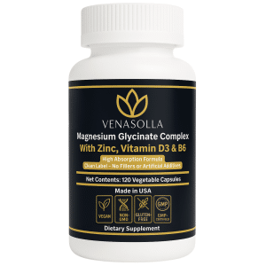 Magnesium Glycinate Complex 4-in-1 - Chelated Magnesium Bisglycinate (150 mg Elemental) with Zinc Picolinate, Vitamin D3 & B6 - 120 Vegan Capsules, Non-GMO - Men & Women